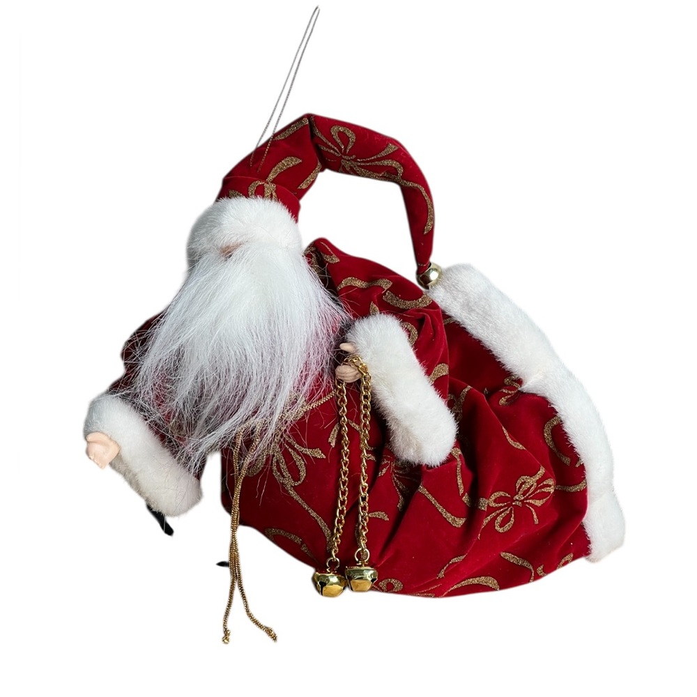 Flying Santa Ornament Vintage Christmas Holiday Home Decor Plush Velvet